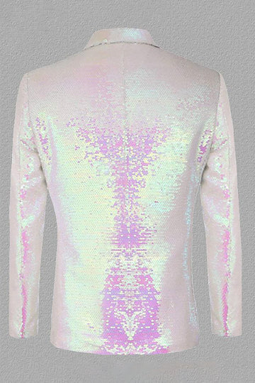 Sparkly White Sequins Peak Lapel Men's Formal Blazer